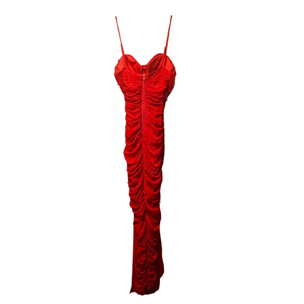 Kaylee Kollection y2k babydoll bodycon beaded red maxi dress size large - Picture 2 of 6